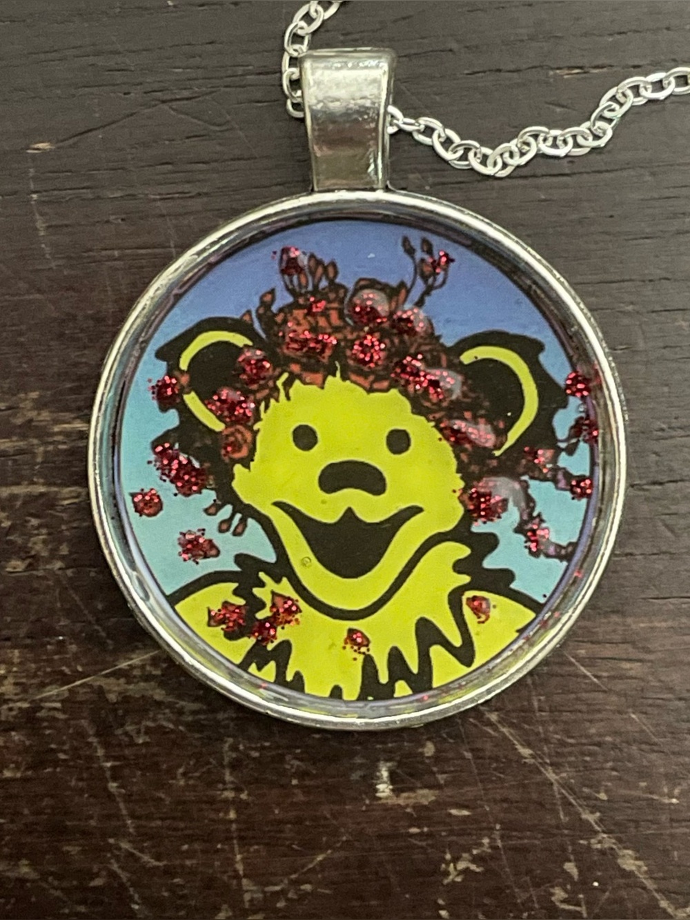 Scarlet Begonias Grateful Dead Bear Necklace Pendant oOaK